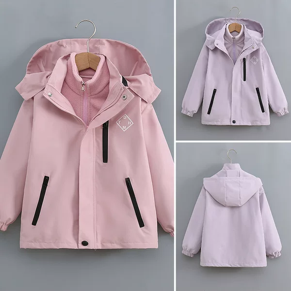 Children's Clothing Kids' Professional Outdoor Waterproof Jacket for Girls, 3-in-1 Detachable Fleece-Lined Coat for Older Girls
