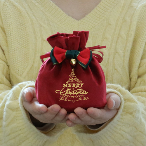 Christmas Velvet Drawstring Bag, Red Apple Gift Packaging Bag, Cross-Border Christmas Fabric Bag for Candy Boxes