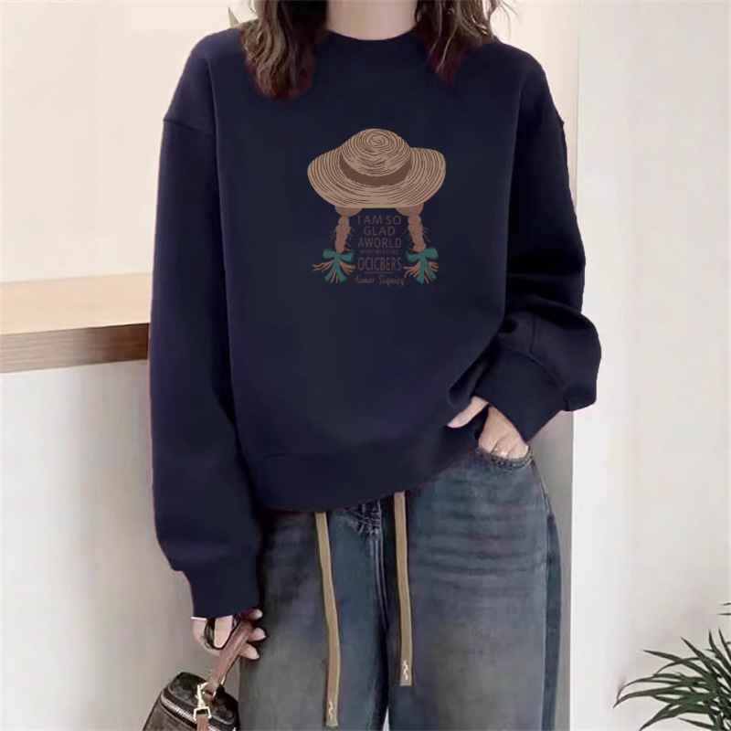 Petite Women's Round Neck Sweatshirt 2025 New Popular Autumn and Winter Fleece-Lined Loose Thick Long-Sleeve Hooded Versatile Top Petite Women's Round Neck Sweatshirt 2025 New Popular Autumn and Winter Fleece-Lined Loose Thick Long-Sleeve Hooded Versatile Top