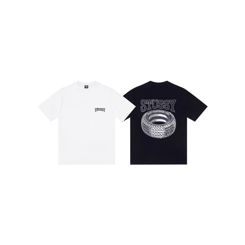 Cross-Border High-Quality Stussy In-Stock Tire Pattern Logo Letter Print Pure Cotton Round Neck Short-Sleeve T-Shirt Cross-Border High-Quality Stussy In-Stock Tire Pattern Logo Letter Print Pure Cotton Round Neck Short-Sleeve T-Shirt