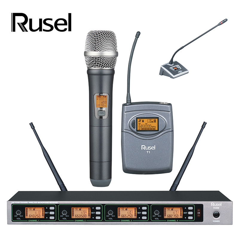 乐声RUSEL  K400 一拖四无线话筒手持鹅颈会议多种搭配方案