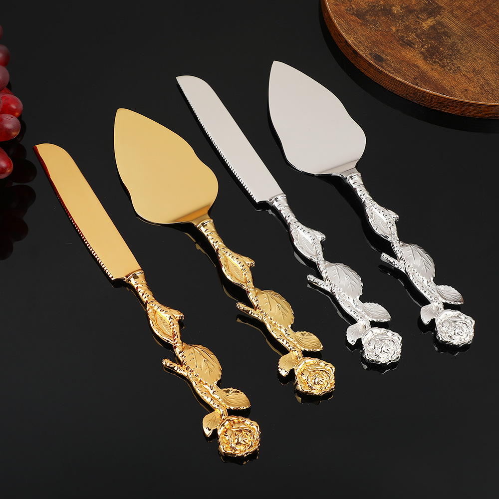 Light Luxury Zinc Alloy Rose Knife And Shovel Set Hotel Table Cake...