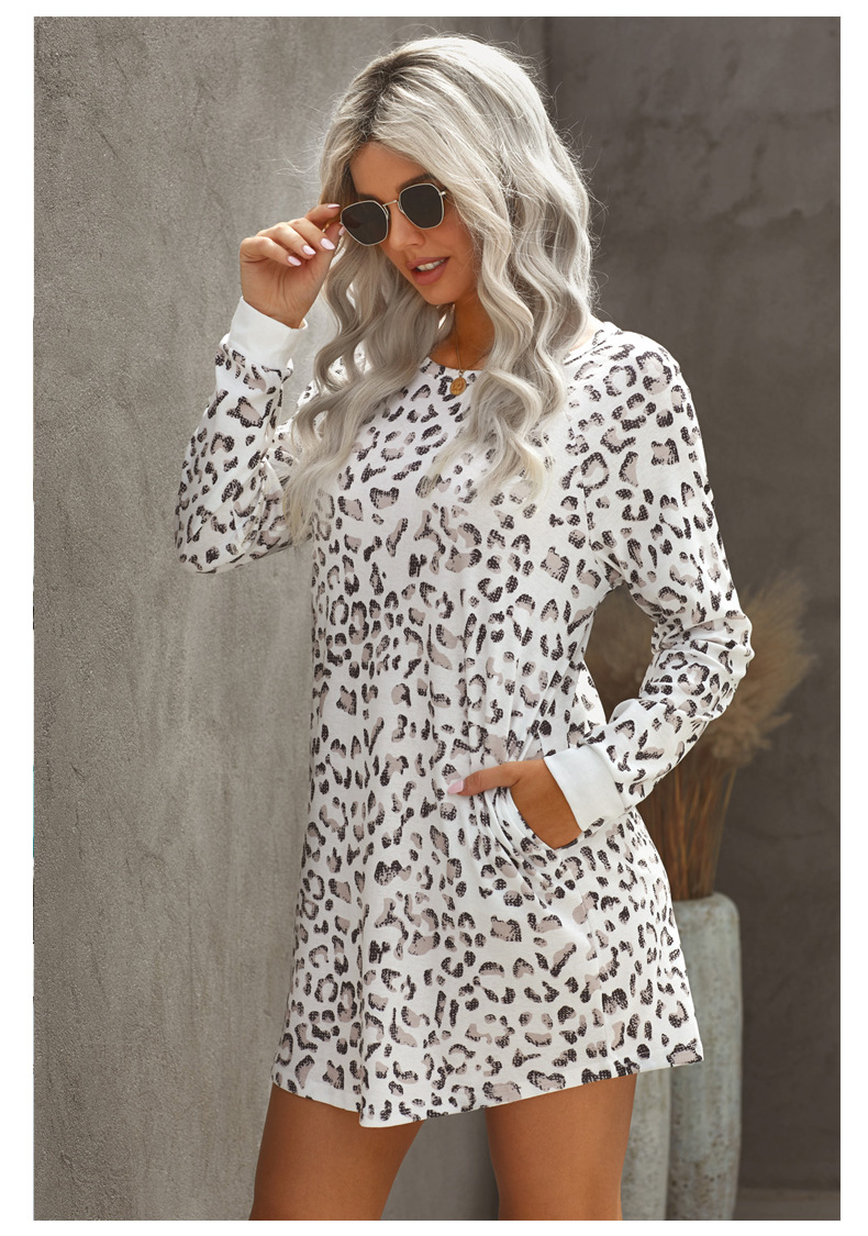 leopard print round neck dress  NSSI29282