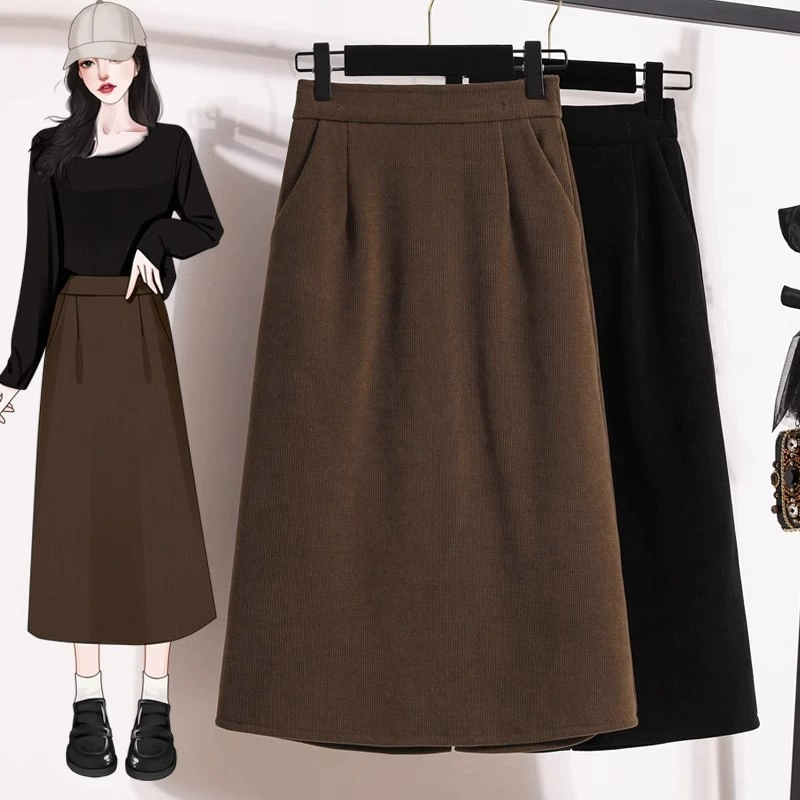 Трансграничный 2024 большой размер женская осень-зима новая юбка-бюст толстый мм с высокой талией свободная средняя длинная юбка