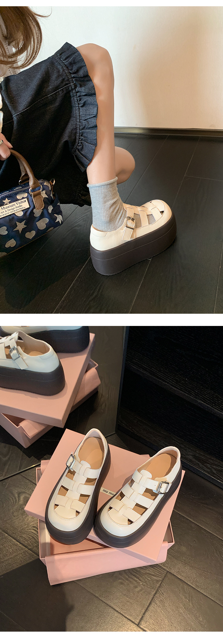 Sandal nữ đế dày bít mũi thể thao đi biển, đan thoáng khí — màu đen, màu trắng ngà chi tiết 17