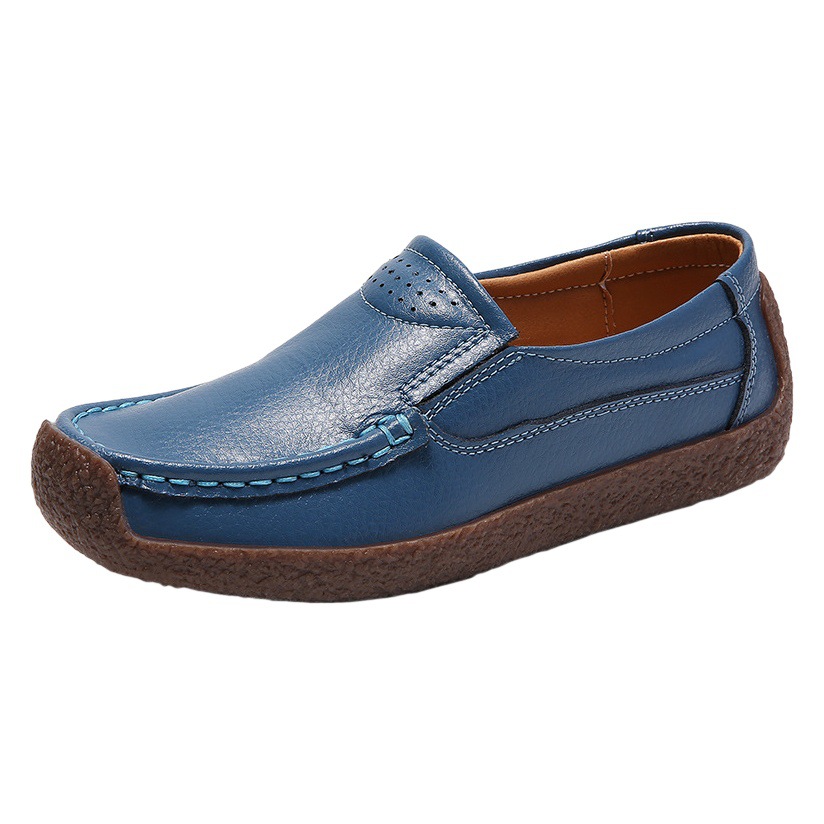 Zapatos de una sola capa de primavera y otoño zapatos de tacón plano de mujer guisantes zapatos de mujer de piel de vaca zapatos de Caracol huecos tallas grandes zapatos de mujer zapatos casuales de mamá