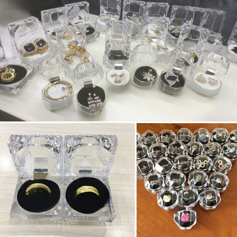 Embalaje de cristal transparente regalo marco acrílico caja de anillo pequeña caja de joyería pernos a prueba de polvo caja de joyería caja de almacenamiento