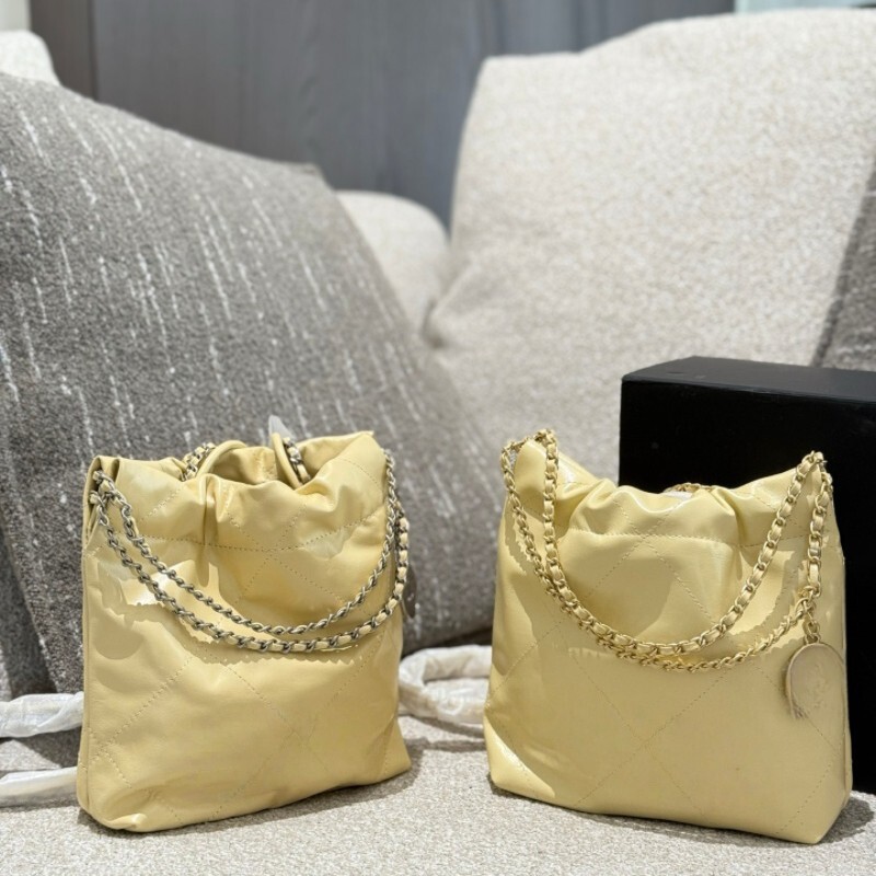 新しい Xiaoxiangfeng 22bag ミニゴミ袋ミニチキンイエローダイヤモンドチェーン本革ポータブルクロスボディレディースバッグ|undefined