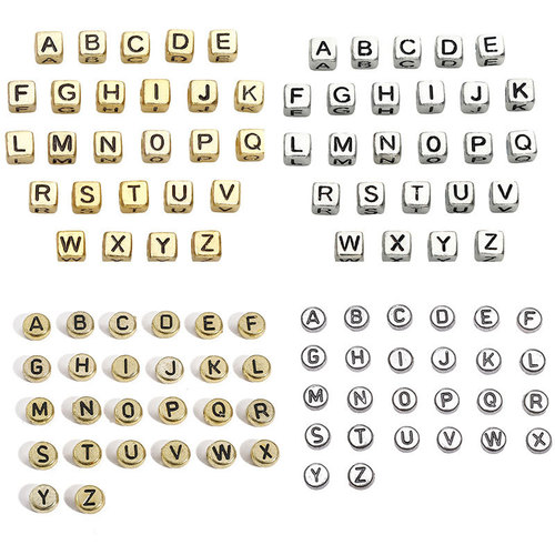 Acrylic English letter beads square beads flat beads round beads handmade DIY jewelry accessories spacer beads for bracelets and necklaces
