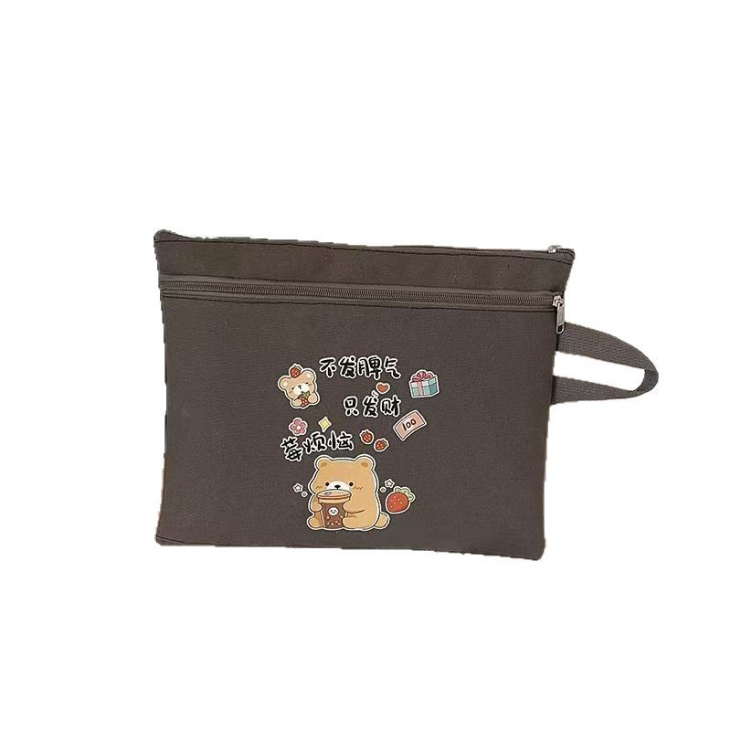 Bolsa de archivo portátil con cremallera de lona de gran capacidad A4, información de la bolsa de matrícula, bolsa para libros, multicapa y doble capa para estudiantes