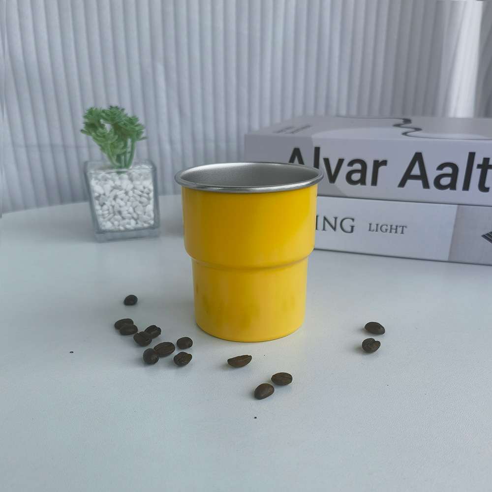 Taza de acero inoxidable para acampar al aire libre con grabado, taza de café 304, taza de agua estilo escalonado, taza portátil de una sola capa, portátil y práctica.