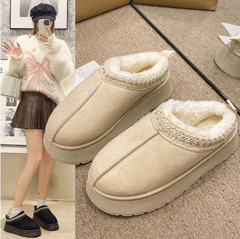 Зимние сапоги Верхняя одежда На толстой подошве 2023 Обувь Мао Осенне-зимние новые тапочки на меху с полузакрытым покрытием Женская хлопковая обувь на флисовой подкладке