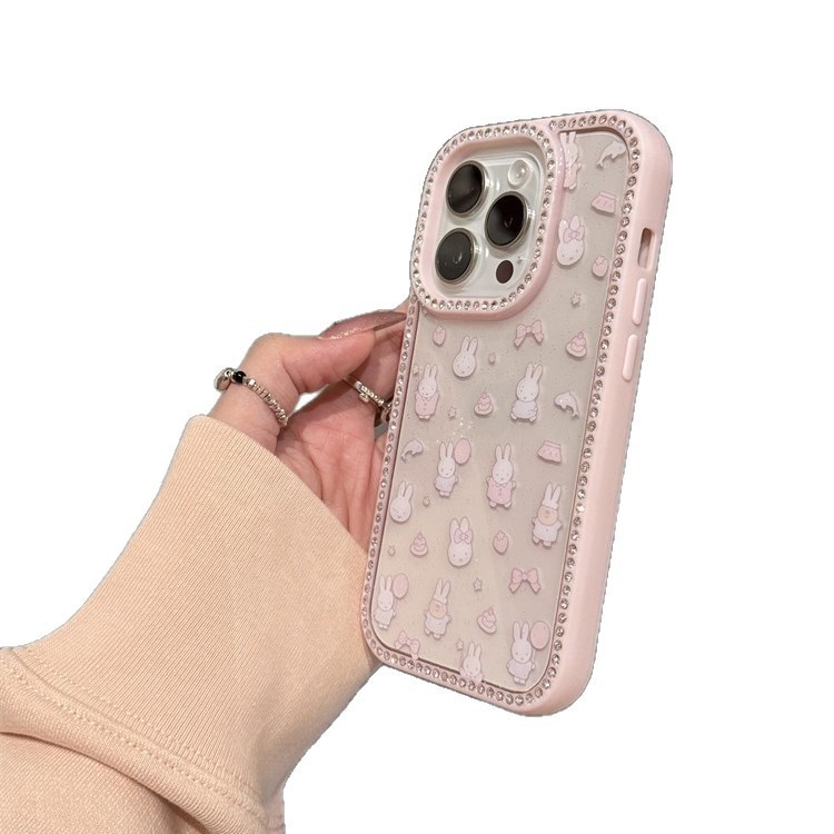 クリエイティブなドット柄ミッフィーラビット iPhone17対応ハードケース 16promax12対応ハードケース 可愛いiPhone1513対応ピンク|undefined