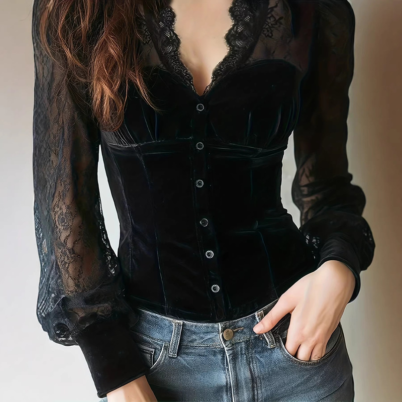 2025 European and American Cross-Border Best-Selling Velvet Shirt, Light Luxury, Age-Reducing, Unique and Beautiful French-Style Luxurious Top for Women in Autumn and Winter 2025 European and American Cross-Border Best-Selling Velvet Shirt, Light Luxury, Age-Reducing, Unique and Beautiful French-Style Luxurious Top for Women in Autumn and Winter