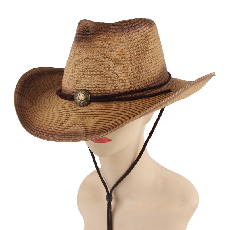 2024 Spring Classic Men's and Women's Retro Art Style Western Cowboy Straw Hat Outdoor Curved Sun Visor Hat Jazz Hat_voghion.com