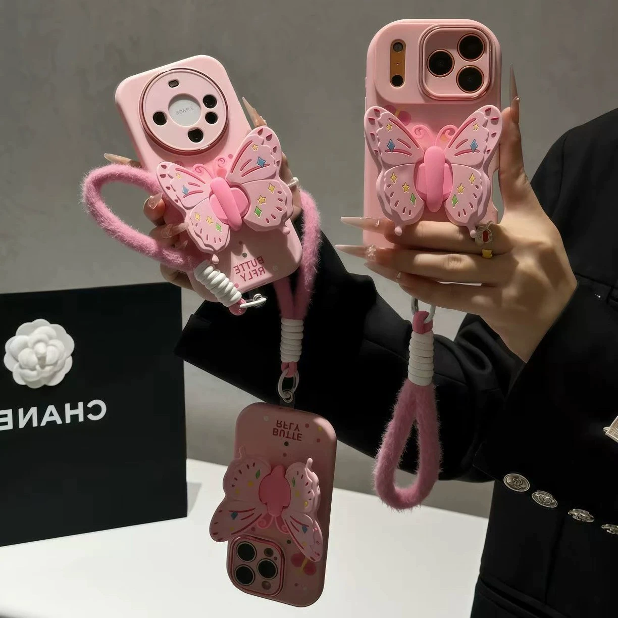 Чехол для телефона Xiaomi (совместимый) — 3D-бабочка, защита от падений, шнурок, для многих моделей
