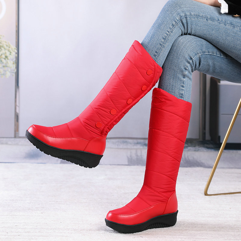 Knee-length down snow boots autumn and winter high warm cotton-padded shoes button decoration Women's Mid-length boots plus size women's shoes