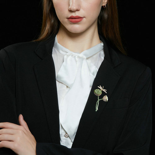 Chinese style enamel lotus brooch niche personality temperament dragonfly pearl corsage dress coat accessories brooch