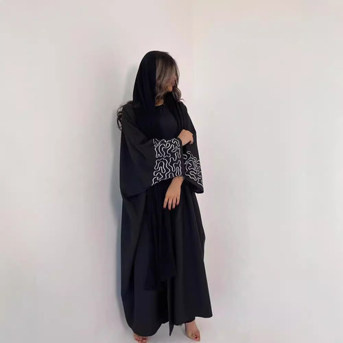 F425 E-commerce Dubai Arabic Embroidered Floral Abaya Robe Fashion Outerwear Abaya Robe