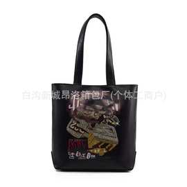 潮牌男女学生上课休闲运动包PU单肩大容量托特包收纳包拎包挎包