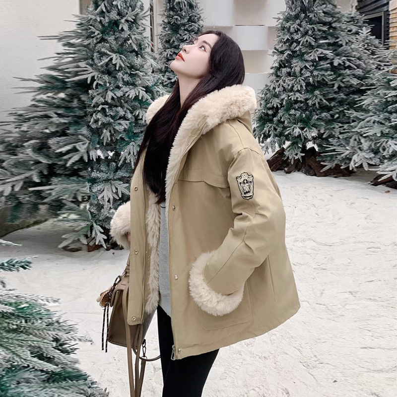 2025 invierno comercio exterior de cordero encapuchado y terciopelo para superar la nueva moda de ropa de algodón de plumón de mujer chaqueta de algodón abrigo image 6