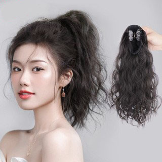 Connie レディース ポニーテールウィッグ ヘアクリップ付き 自然な外観 韓国スタイル フラワーカール ハイポニーテール フェイクヘア 編み込みスタイル