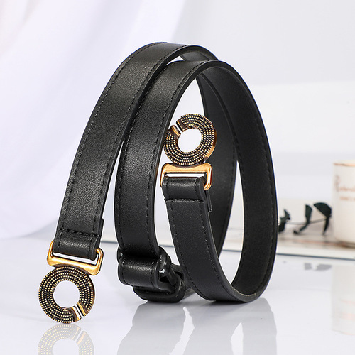 Women's fashion belt, thin genuine leather, versatile decorative suit coat belt, matches skirt, Instagram style trend, black thin belt