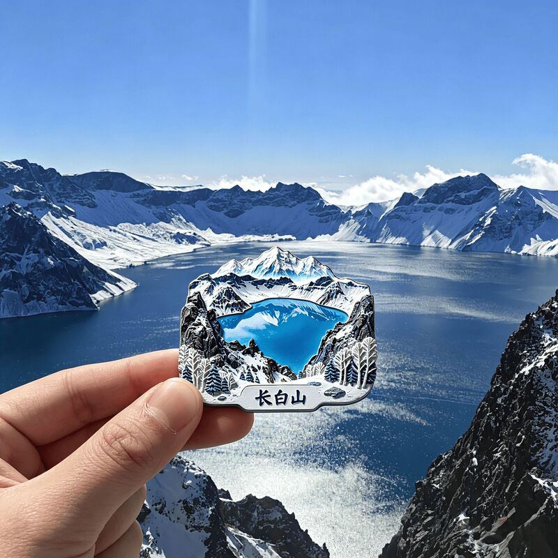 [Changbaishan] Metal Magnetic Embossed Refrigerator Magnet, Tianchi Tourist Attraction Souvenir, Cultural and Creative Gift Decoration