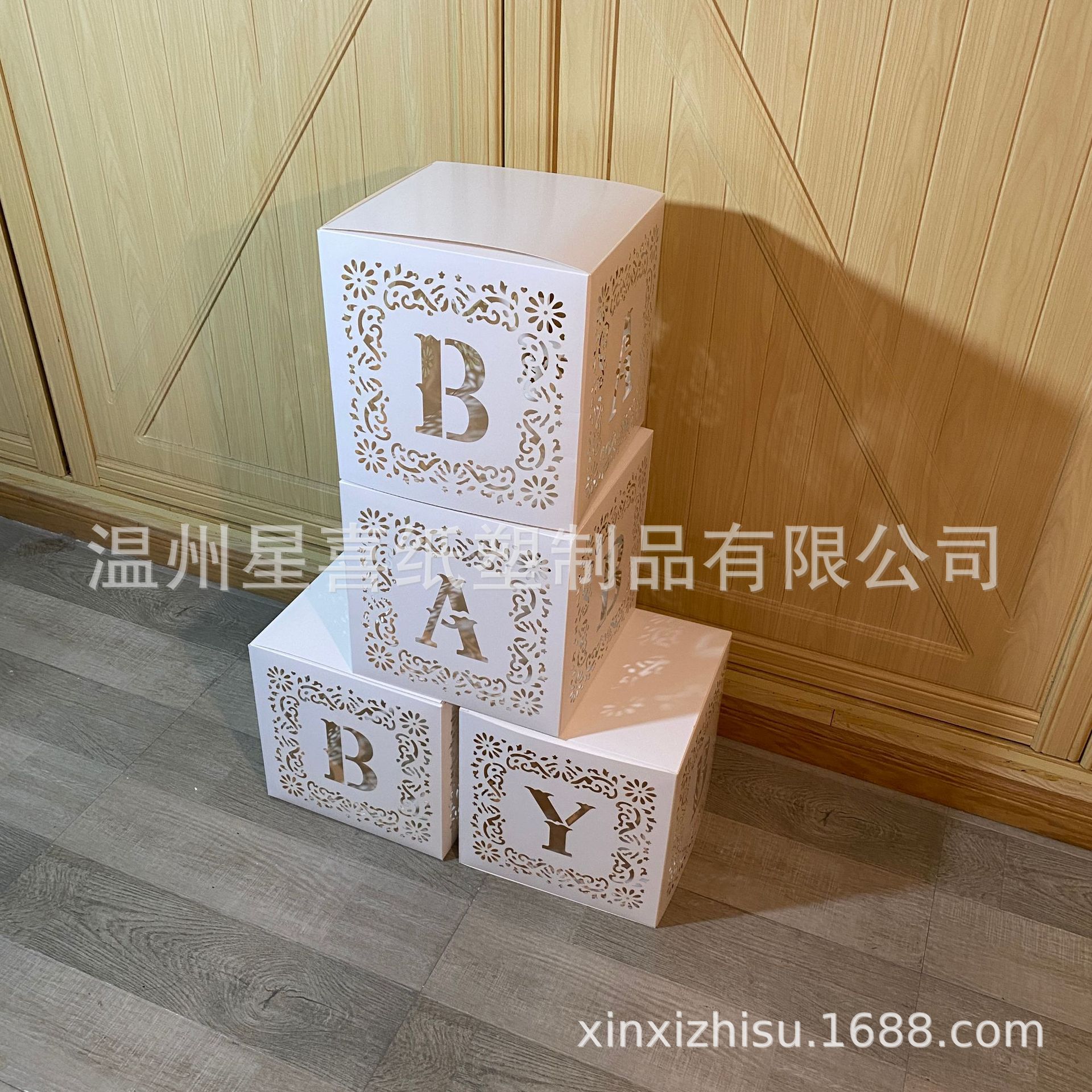 跨境新品爆款激光镂空气球盒子baby派对生日装饰场景礼盒布置蜡烛