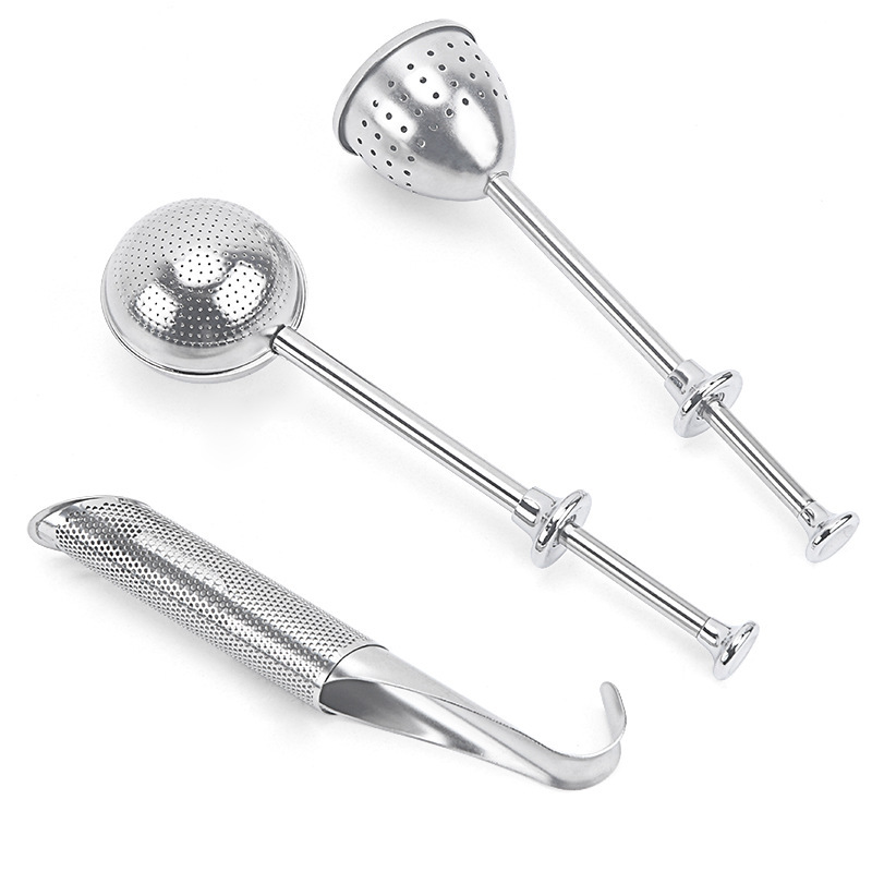 Sugar powder sieve spot round ball telescopic half full leakage tea filter 304 stainless steel pipe shaped tea filter tea ball