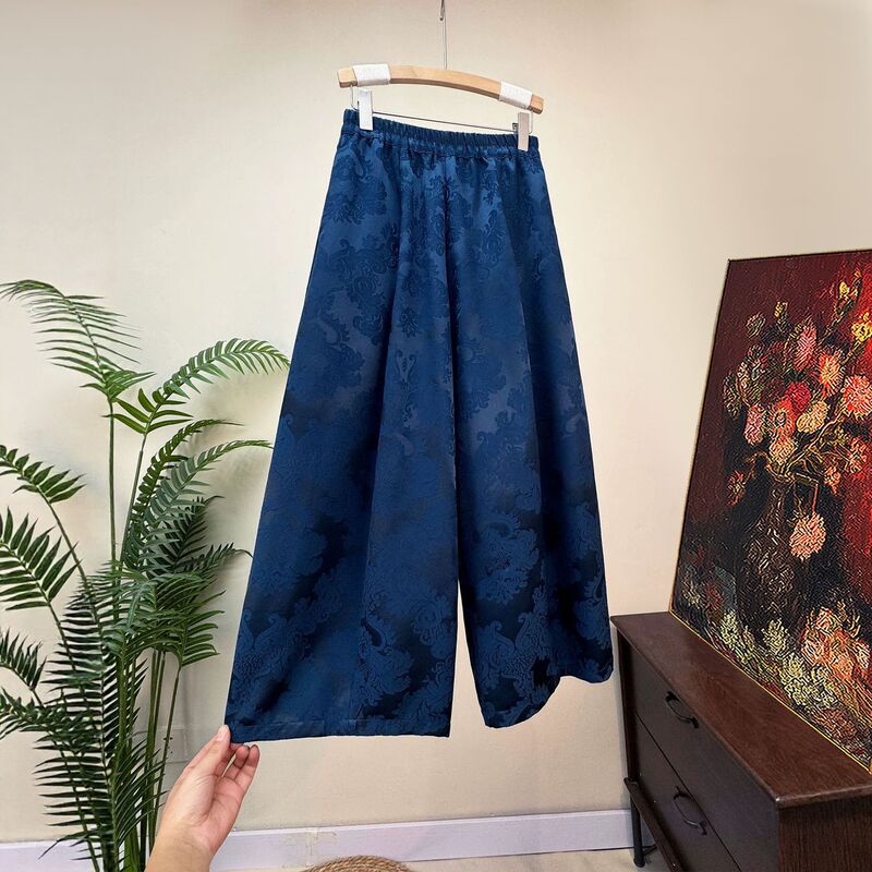 【Zhi Li】New Chinese-Style Jacquard Casual National Style Pants for Women 2026 Autumn New Elastic High-Waisted Wide-Leg Pants 【Zhi Li】New Chinese-Style Jacquard Casual National Style Pants for Women 2026 Autumn New Elastic High-Waisted Wide-Leg Pants
