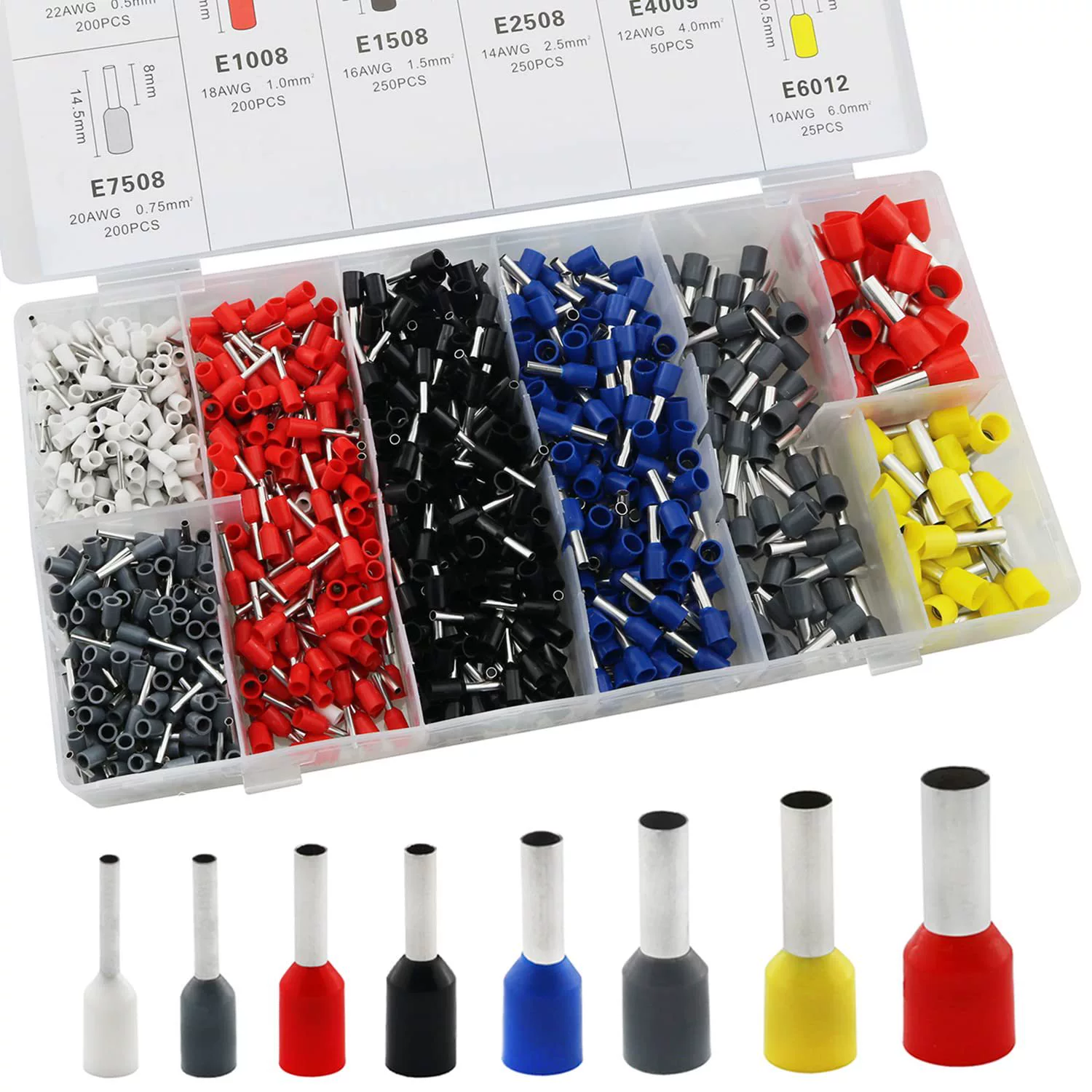 Набор клемм-гильз ZZLZX, 1200 шт., 6 цветов, 8 размеров, W