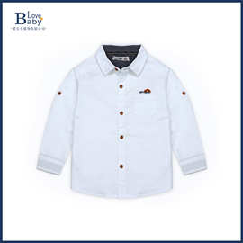 童装衬衣2023秋装新款男童纯棉衬衫简约休闲翻领长袖衬衫工厂批发