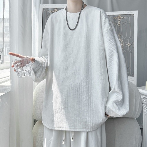 Spring and Summer Minimalist Salt-and-Sea Style Men's Unisex Breathable Solid Color Oversized Instagram Casual Long-Sleeve T-Shirt Top