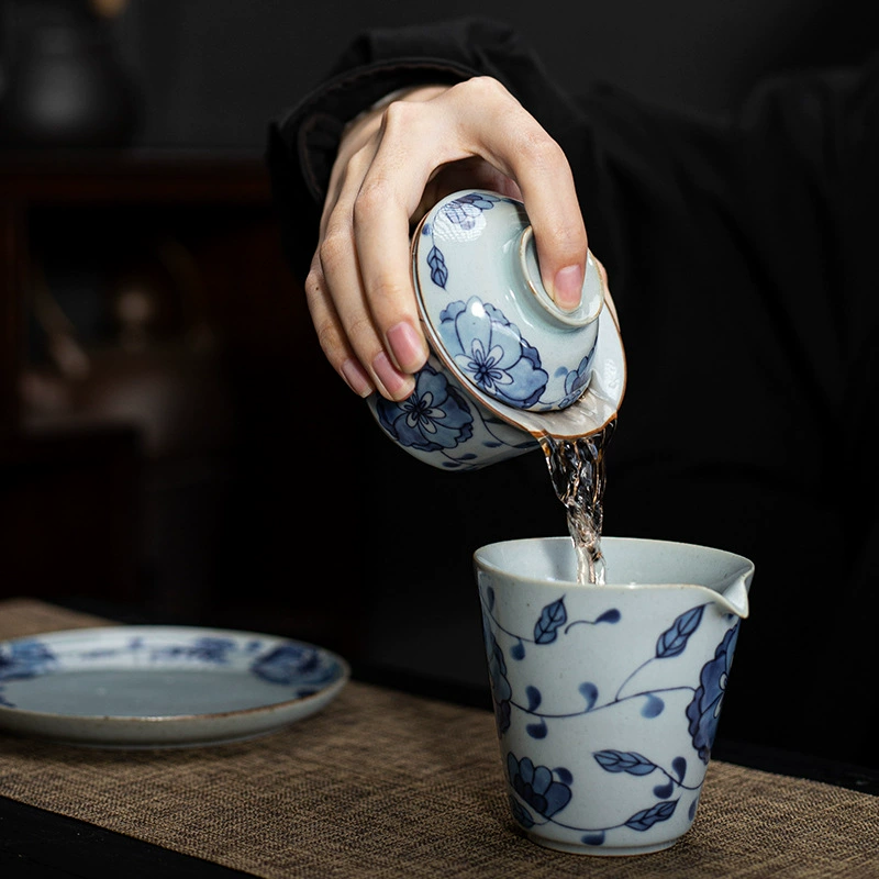 Retro blue and white ceramic tea set, tea cup, gift box in gift box