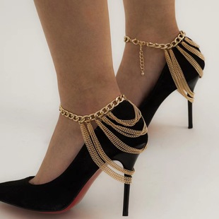 Cross-Border Multi-Layered Tassel Hip-Hop Metal Anklet European and American Personalized Chain Shoe Chain Simple Niche Jewelry Accessories