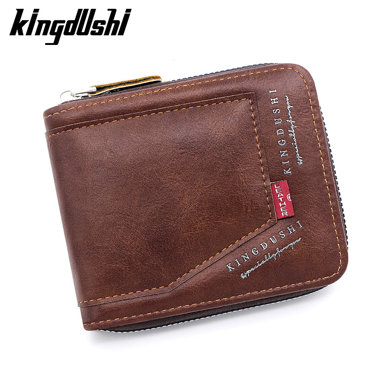 Kingdushi hombres cartera corta de gran capacidad Multi-tarjeta de identificación bolsa de moneda bolsa de bisagra bolsa de cadena al por mayor