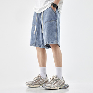 American High Street Denim Shorts Men's Summer Trendy Brand Workwear Mid-Pants Men's Loose New Style 2025 Five-Point Pants