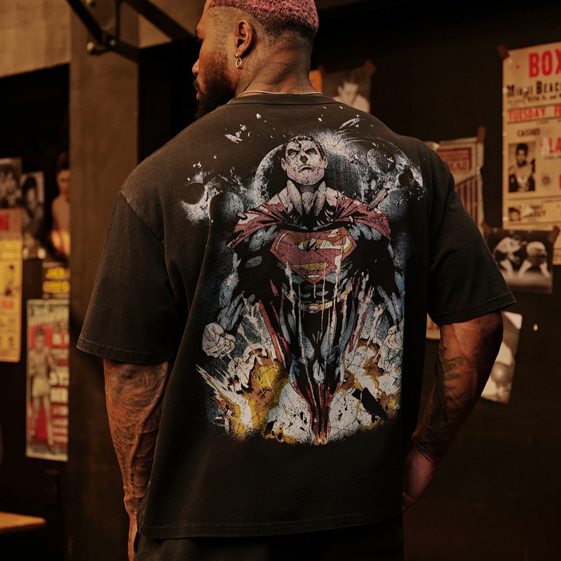 Youngla Summer American Fashion Brand Sports Fitness Loose Large Size Heavyweight Pure Cotton Top Men's Short-Sleeved T-Shirt