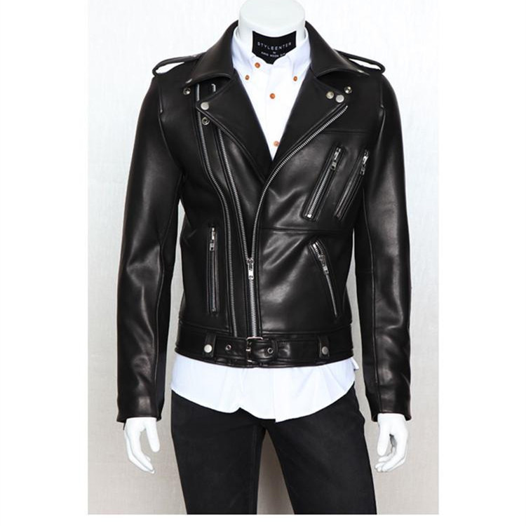 Men's leather jacket with multi-zip lapels