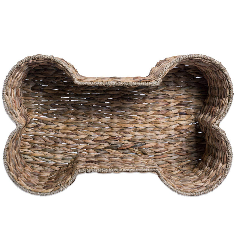 Personalizada transfronteriza mascotas juguetes almacenamiento cesta hueso forma cajas de hoyacinto hoyacinto tela de caña cesta de almacenamiento miscelánea