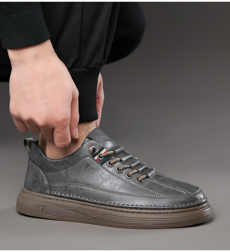 Giày sneaker nam da bò thật phối da, đế bằng mềm, cổ thấp, dây thun co giãn — GX2036 kaki, GX2036 màu trắng, GX2036 màu xám chi tiết 18