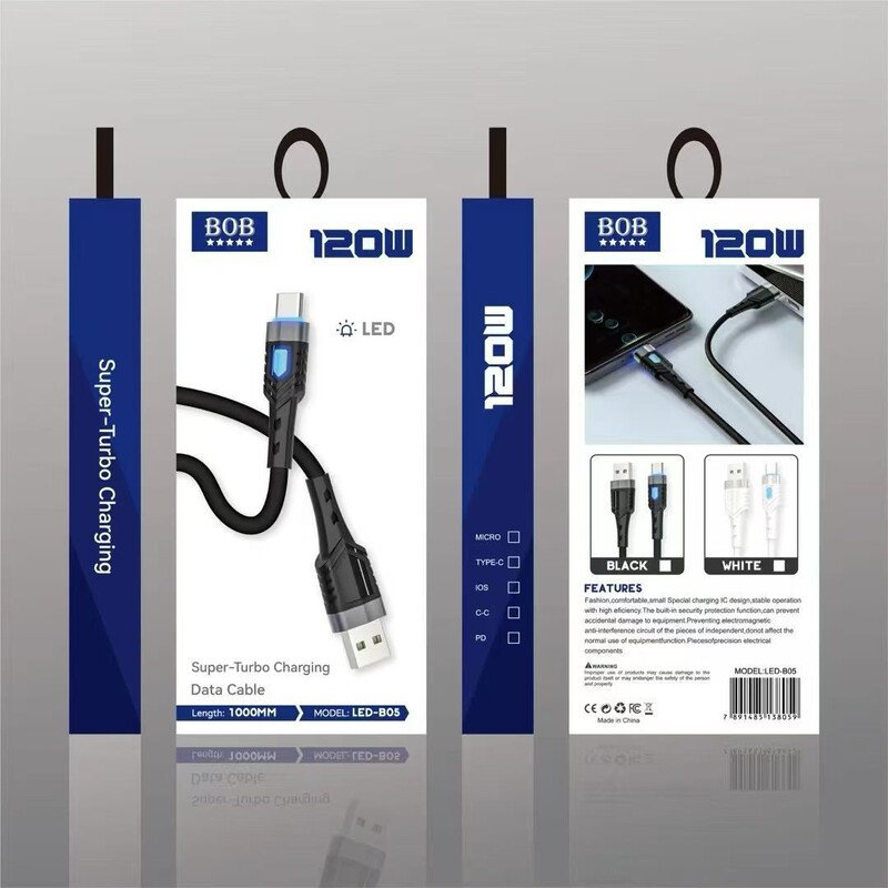 Led B05 Super Fast Charging Data Cable Usb-C Charging Cable with Light, Luminous Cable, Gradient Color Light Cable