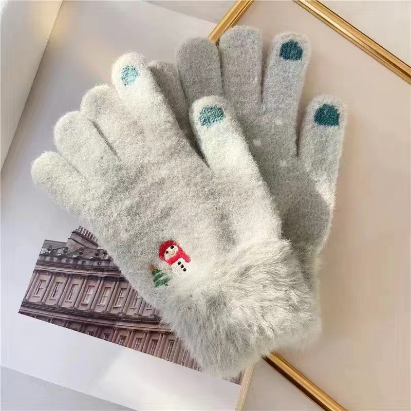 Guantes de peluche de otoño y invierno damas guantes de punto de peluche caliente antifría engrosado guantes lindos de dibujos animados al por mayor
