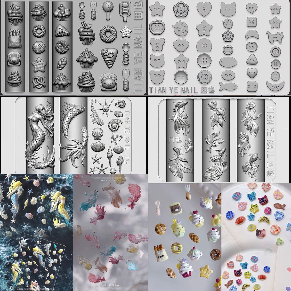 3D Silicone Nail Art Mold Ice Cream Cake Mermaid Lotus Pond DIY Nail Accessories Tool High Transparency