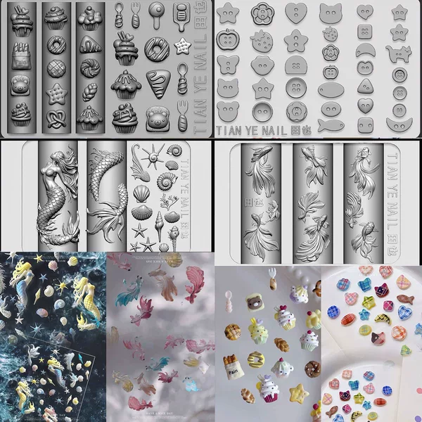 3D Silicone Nail Art Mold Ice Cream Cake Mermaid Lotus Pond DIY Nail Accessories Tool High Transparency