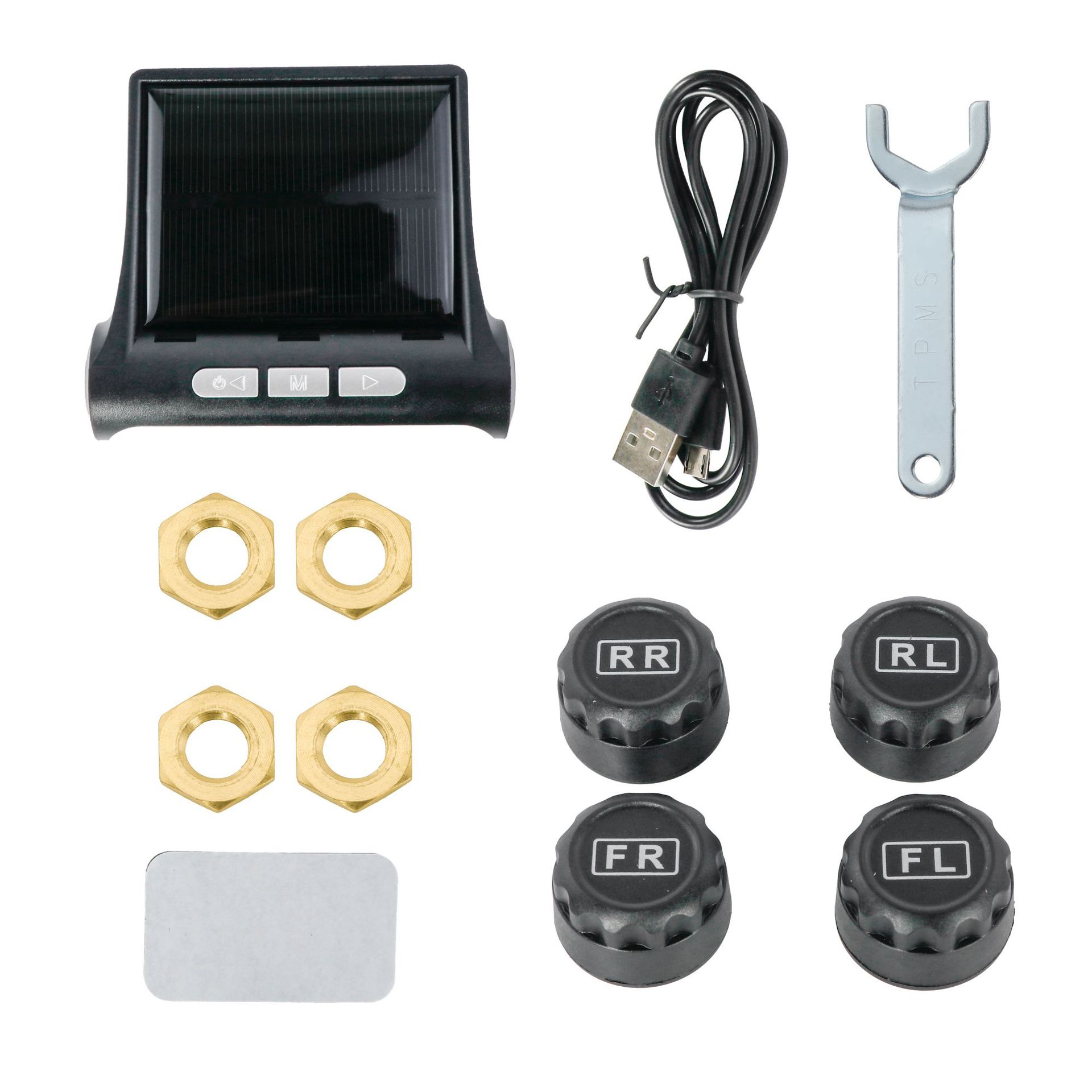 Oliyo Tpms External Tire Pressure Monitor, Car External Wireless Solar-Powered Tire Pressure Monitoring with Human Voice Notification