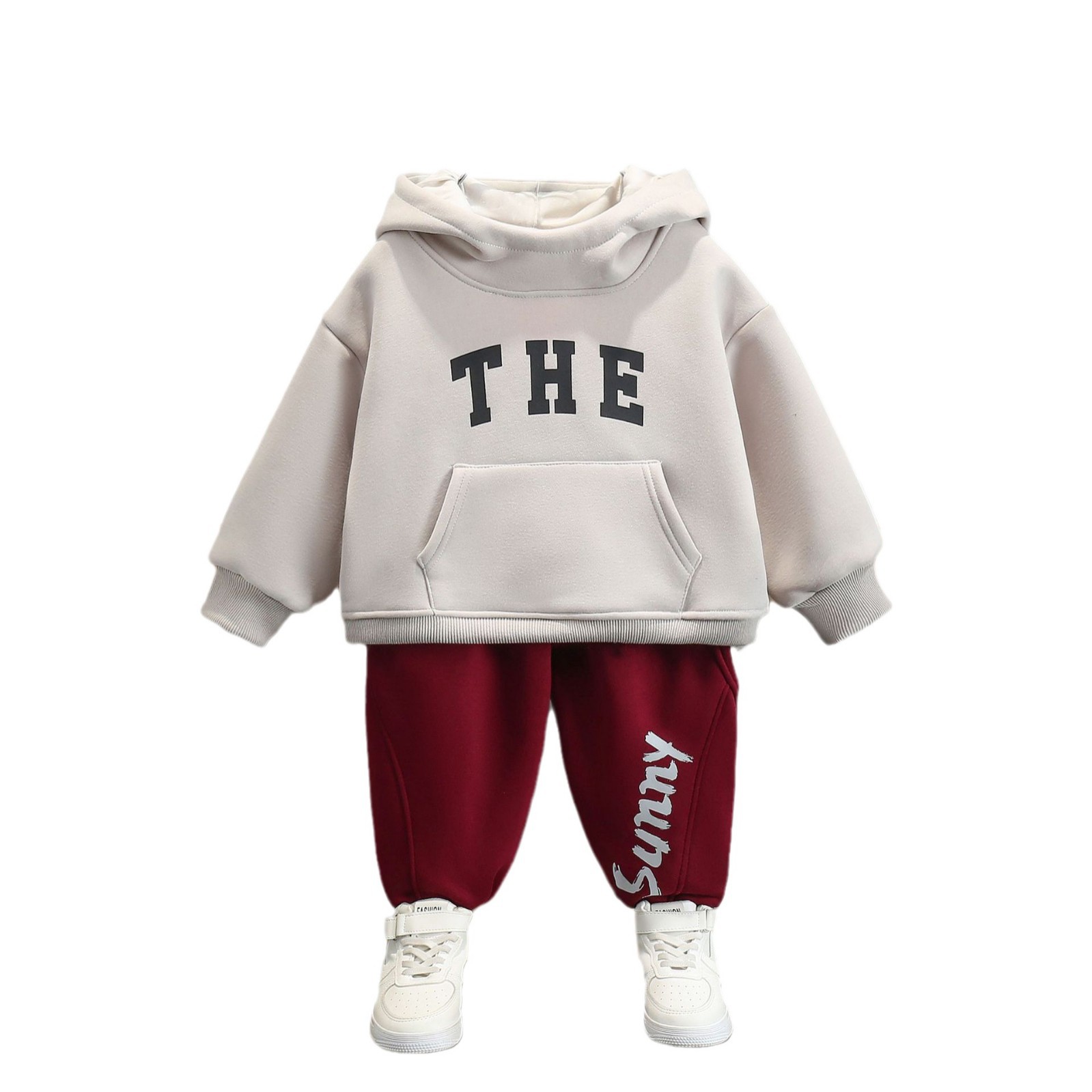 6752 Traje de vellón todo en uno para niños Otoño e invierno 2025 Nuevo estilo de invierno para niños Suéter con capucha más terciopelo de dos piezas de invierno