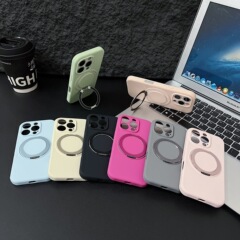 Iphone16 promax液状シリコン携帯ケース金属回転磁気サクションサポートアップル15保護カバーに適用