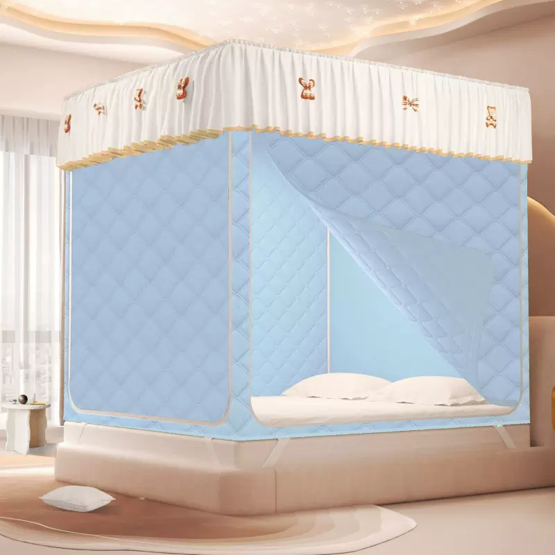 新款时尚ins拉链式防摔坐床床帘款蚊帐冬季保暖蚊帐-DIY夹棉遮光